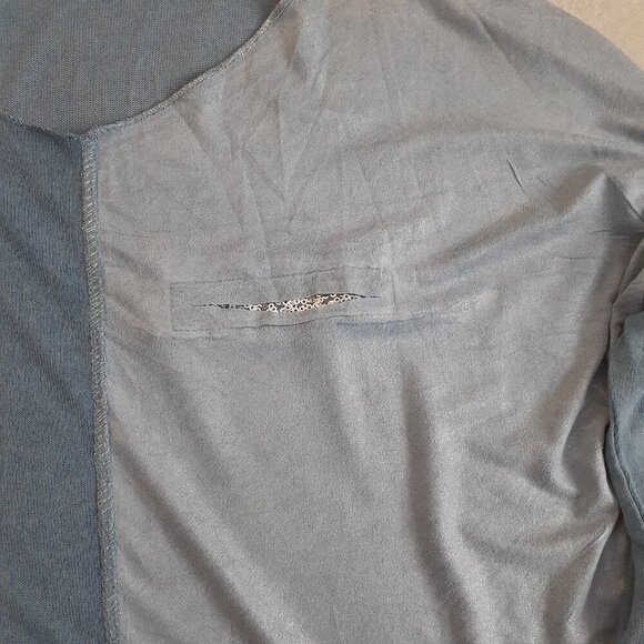 Tempo Paris Women's Large Blue Mixed Media Shirt - Picture 8 of 14